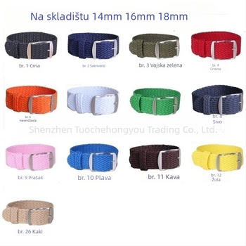 Perlon mrežasti remen za sat, vodootporan, tekstil, debljina 1.25–1.4 mm, duljine 260–265 mm ili 275–280 mm