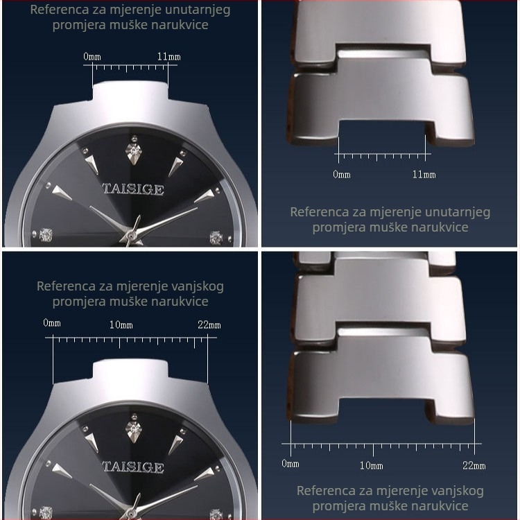 Univerzalni remen za sat iz volframovog čelika s leptir kopčom, TAISIGE/Taishjie, unisex, kompatibilan s kvadratnim i okruglim remenima