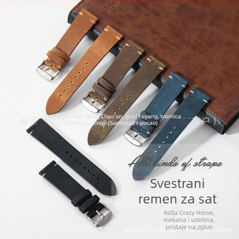Remen za sat od Crazy Horse kože, prvi sloj prave kože, podrijetlo Chaozhou, Huawei kompatibilan, vintage/retro stil