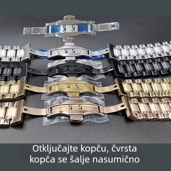 Hodinski kaiš s dvostrukom kopčom leptira, čvrst nehrđajući čelik, remen s pet kuglica, plosnat vrh s zakrivljenim dizajnom, marka Taryn, stil poslovni/univerzalan