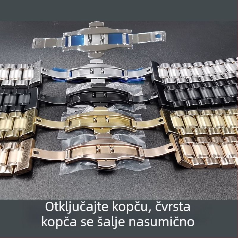 Hodinski kaiš s dvostrukom kopčom leptira, čvrst nehrđajući čelik, remen s pet kuglica, plosnat vrh s zakrivljenim dizajnom, marka Taryn, stil poslovni/univerzalan