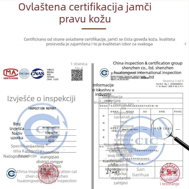 Remen za sat od kože prve sloja, bambus uzorak i kopča leptir s dvostrukim gumbom