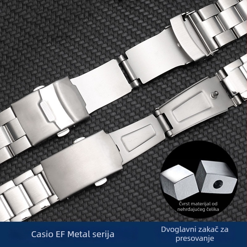 Zamjenski remen za Casio sat, čvrsti nehrđajući čelični remen, kompatibilan s EF-539, EF-544, EF-550, EF-527, EF-530, EF-534, LONGSEN/Langchen