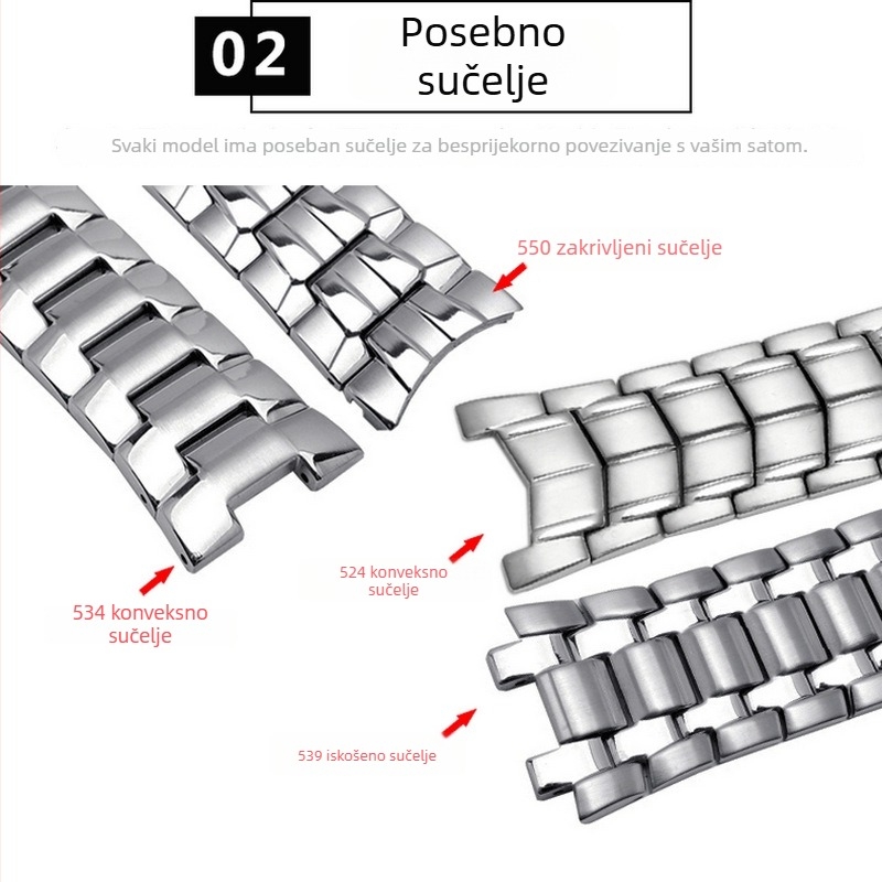 Zamjenski remen za Casio sat, čvrsti nehrđajući čelični remen, kompatibilan s EF-539, EF-544, EF-550, EF-527, EF-530, EF-534, LONGSEN/Langchen