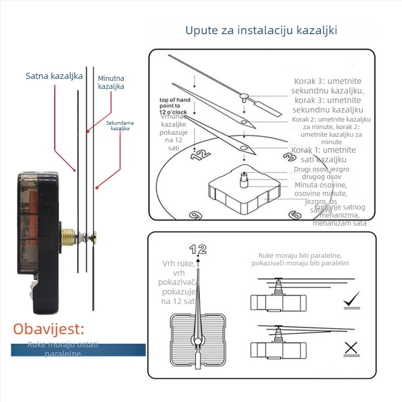 Sun kvarcni mehanizam za DIY križni šav visi sat – plastično kućište, moderan minimalistički stil, 500 kom