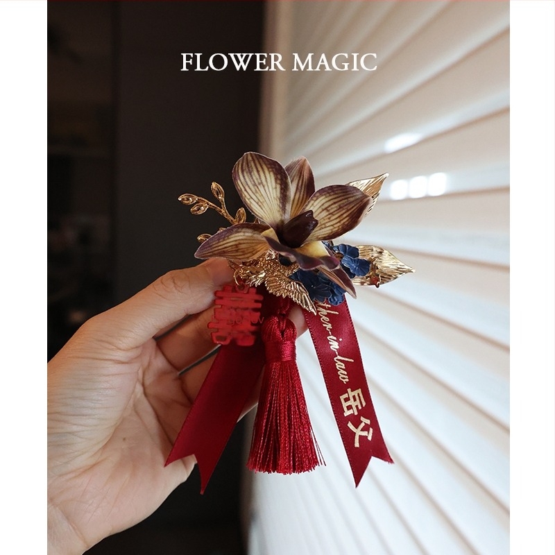 Ručni corsage s Phalaenopsisom – klasični kineski stil, motiv dvostruke sreće za vjenčanje