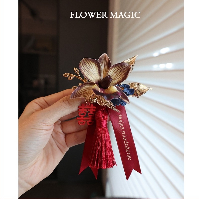 Ručni corsage s Phalaenopsisom – klasični kineski stil, motiv dvostruke sreće za vjenčanje