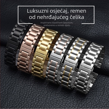 Remen od nehrđajućeg čelika za sat s kopčom leptir, unisex (za muškarce i žene), kompatibilan s popularnim markama satova