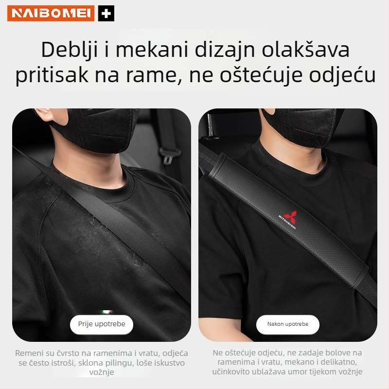 Kožna podloga za ramenski pojas sigurnosnog pojasa za Mitsubishi Outlander, Lancer i Pajero – dekorativni dodatak