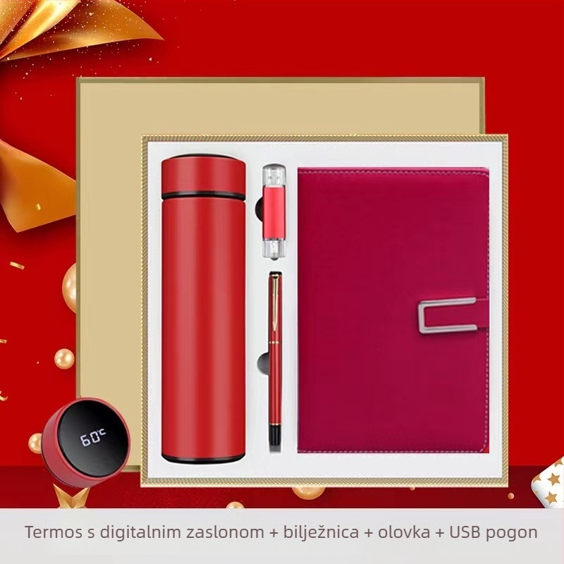 Set poklon termos šalice i bilježnica — s čajem filterom, velika kapaciteta, unutarnji 304 nehrđajući čelik, vanjski 201 nehrđajući čelik, vakuumska izolacija 6–12 sati