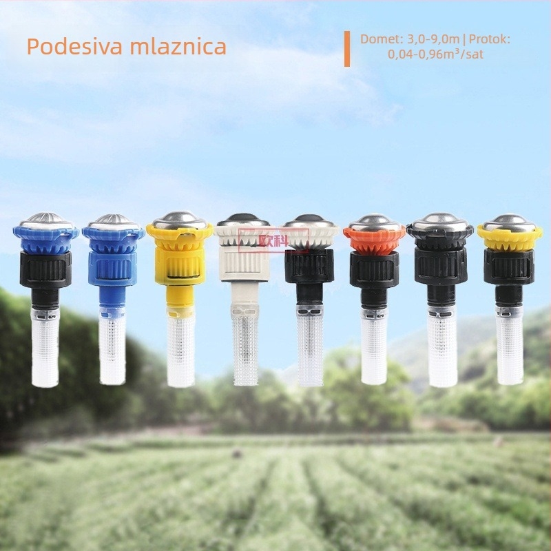 Podzemna vrtna prskalica s teleskopskim automatskim podizanjem — izrađena od tehničkih plastika, stabilno i ravnomjerno raspršivanje, pogodna za kućne vrtove, poljoprivredu i javne zelene površine.