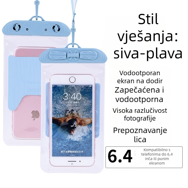 Vodootporna torbica za mobitel s zaslonom na dodir, prozirna PVC futrola, može stati dva mobitela za plivanje i ronjenje