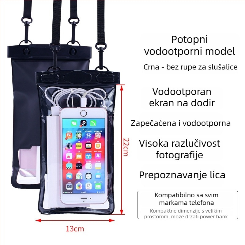 Vodootporna torbica za mobitel s zaslonom na dodir, prozirna PVC futrola, može stati dva mobitela za plivanje i ronjenje