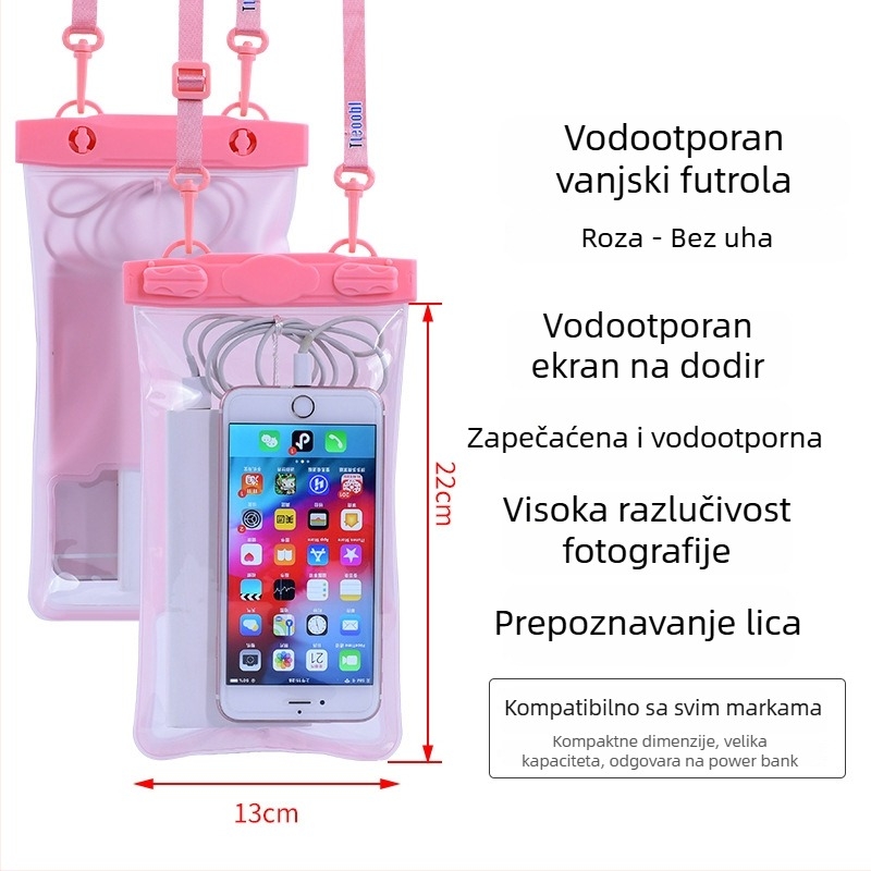 Vodootporna torbica za mobitel s zaslonom na dodir, prozirna PVC futrola, može stati dva mobitela za plivanje i ronjenje