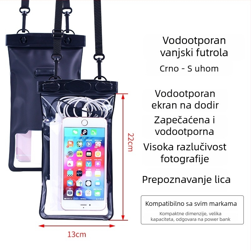 Vodootporna torbica za mobitel s zaslonom na dodir, prozirna PVC futrola, može stati dva mobitela za plivanje i ronjenje