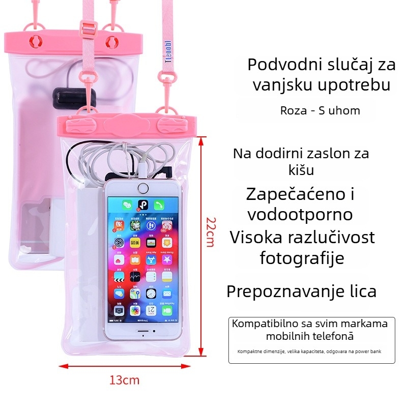 Vodootporna torbica za mobitel s zaslonom na dodir, prozirna PVC futrola, može stati dva mobitela za plivanje i ronjenje