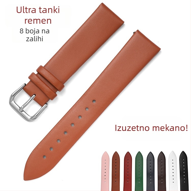 Ultra-tanki kožni remen za sat s kopčom s iglom, izuzetno meka tekstura, razne boje, širina 8–22 mm