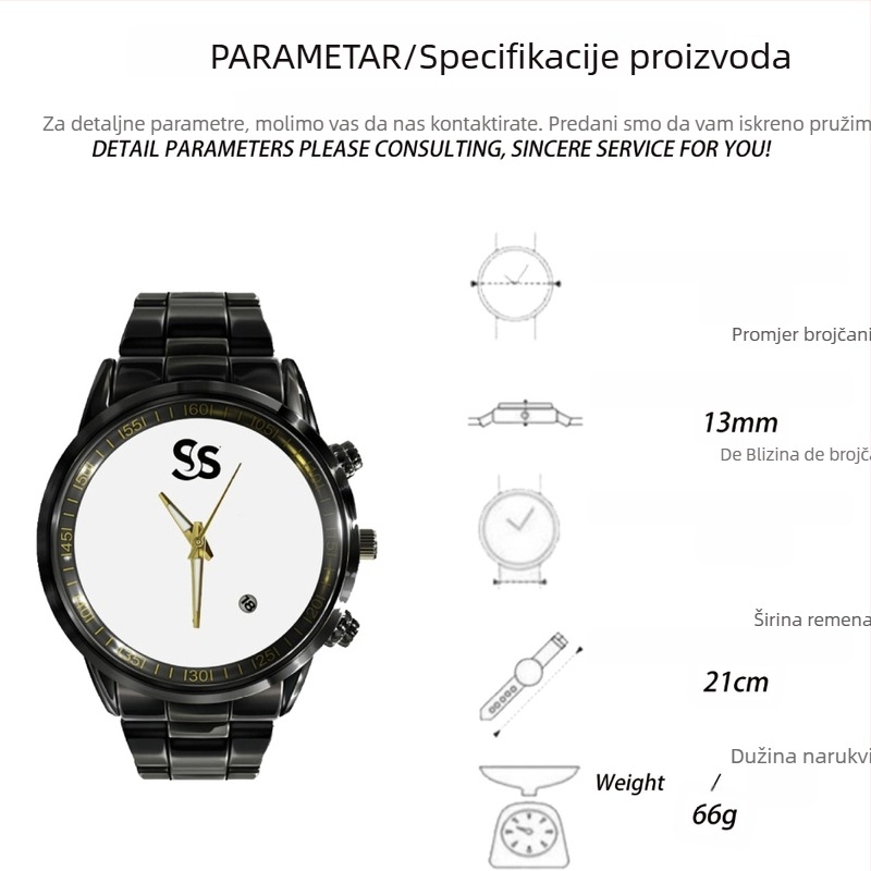 Muški kvarcni sat s SL68 mehanizmom, analogni prikaz, kućište od legiranog materijala, silikon remen, otisak logotipa na brojčaniku