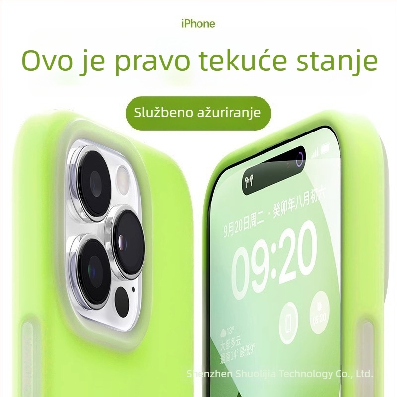 Kryt od tekućeg silikona za iPhone – potpuno zaštita, precizni izrezi; boje: žuta, zelena, crna.