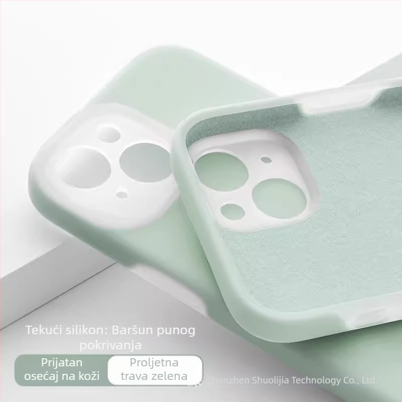 Kryt od tekućeg silikona za iPhone – potpuno zaštita, precizni izrezi; boje: žuta, zelena, crna.