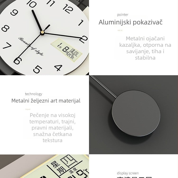Zidni sat s kalendarom, 2025 model, moderan stil, tih rad, na baterije, metalno kućište, jednostrani, pogodno za spavaću sobu