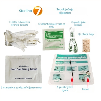 Jednokratni sterilni set alata za piercing — metalni materijal, geometrijski dizajn, s kamenjem; unisex, odvojeno pakiranje, mogućnost prilagodbe