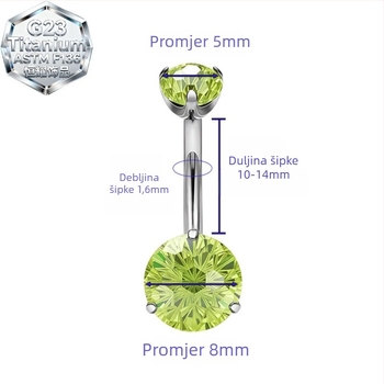 Prsten za pupak od titanijeve legure, geometrijski oblik, 5A cirkon ugraviran