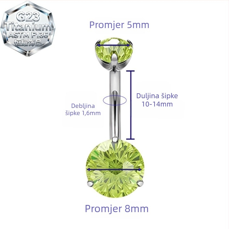 Prsten za pupak od titanijeve legure, geometrijski oblik, 5A cirkon ugraviran