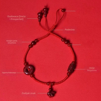 Ženska narukvica za gležanj – cinnabar s dvanaest znakova zodijaka, pleteni anklet s sigurnosnim kopčama, proljeće 2024