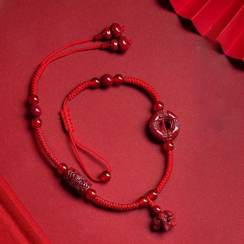 Ženska narukvica za gležanj – cinnabar s dvanaest znakova zodijaka, pleteni anklet s sigurnosnim kopčama, proljeće 2024