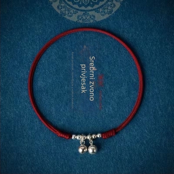Unisex anklet u nacionalnom stilu sa srebrno pozlaćenim zvončićima, pleteni konac, prilagodljivo