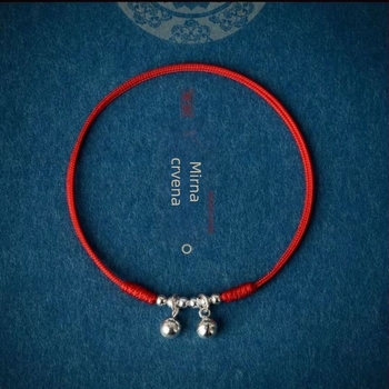 Unisex anklet u nacionalnom stilu sa srebrno pozlaćenim zvončićima, pleteni konac, prilagodljivo