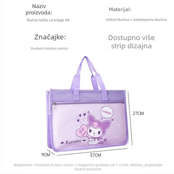 Nylon torba za učenike s ručkom i zatvaračem, kartun dizajn, vodootporni organizator za knjige i dokumente, veličina A4