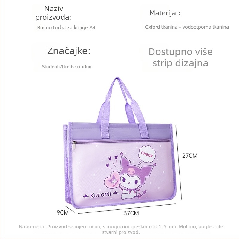 Nylon torba za učenike s ručkom i zatvaračem, kartun dizajn, vodootporni organizator za knjige i dokumente, veličina A4
