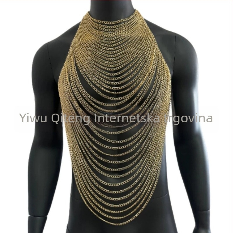 Unisex višeslojni lanac s resicama za tijelo, twist lanac, geometrijski dizajn, duljina 81 cm+
