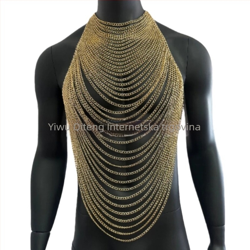 Unisex višeslojni lanac s resicama za tijelo, twist lanac, geometrijski dizajn, duljina 81 cm+