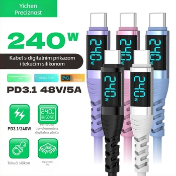 Yichen 240W Type-C kabel za podatkovno brzo punjenje, duljina 1–2 m, 48V5A, 480 Mbps