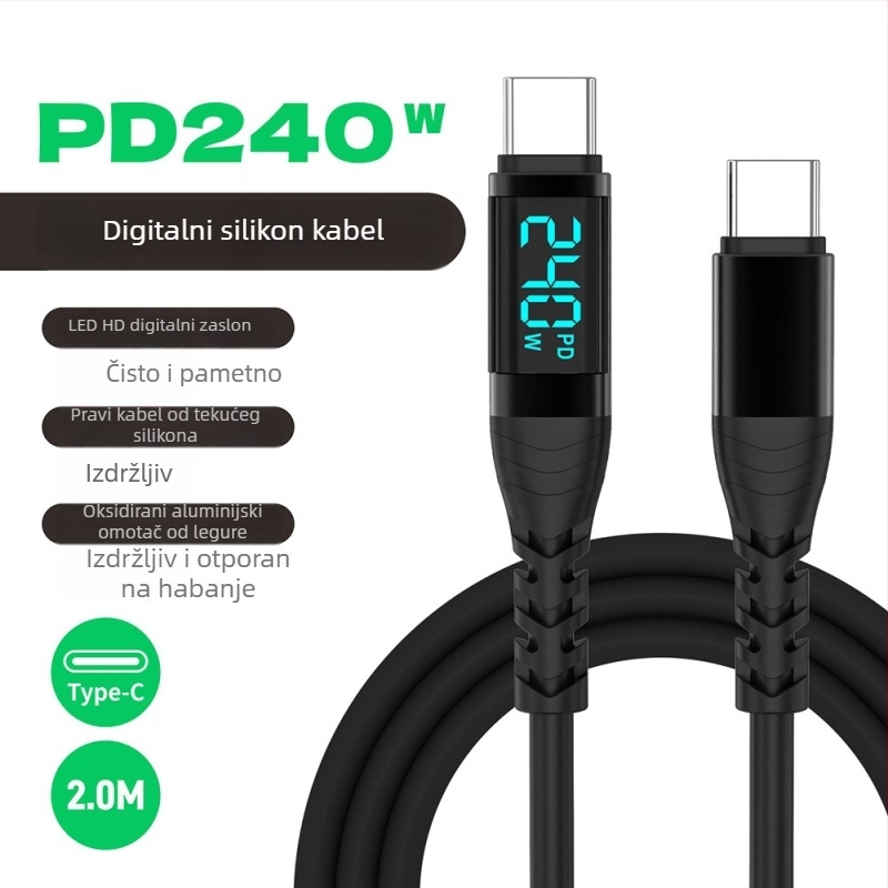 Yichen 240W Type-C kabel za podatkovno brzo punjenje, duljina 1–2 m, 48V5A, 480 Mbps