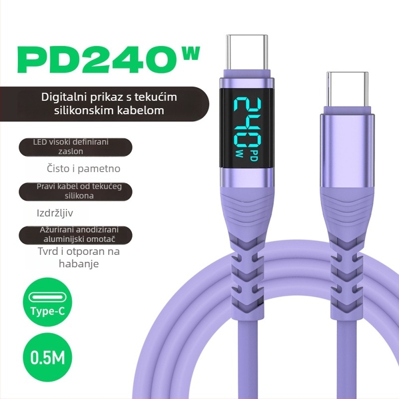 Yichen 240W Type-C kabel za podatkovno brzo punjenje, duljina 1–2 m, 48V5A, 480 Mbps