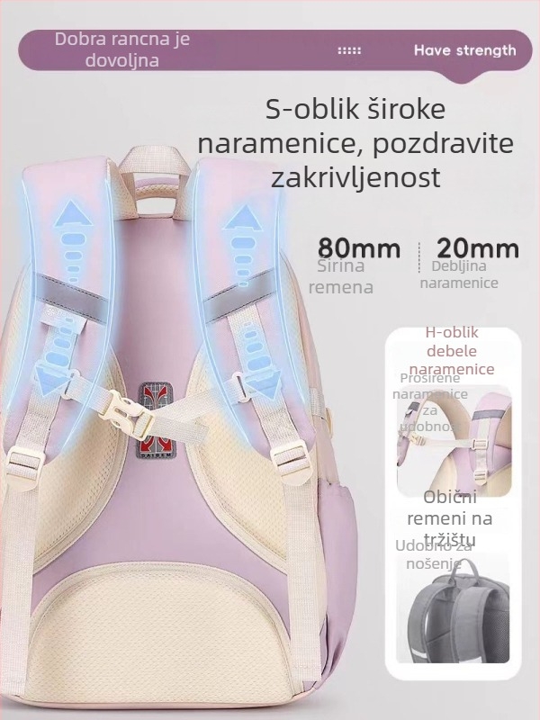 Ruksak za djevojčice, velik kapacitet, ultralagan, Oxford tkanina, za razrede 3–4.