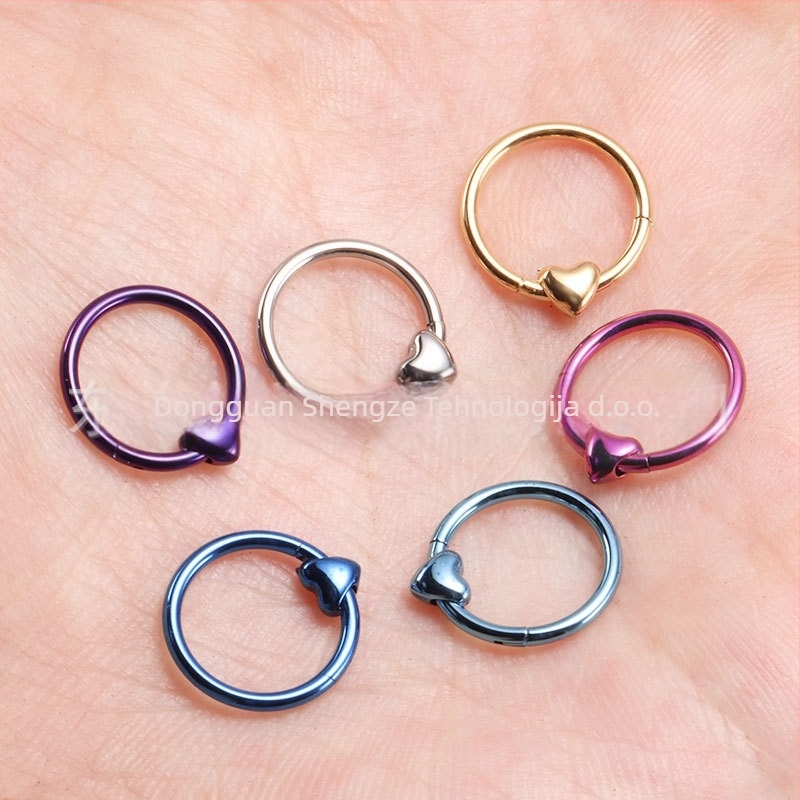 Nosa prsten srcolikog oblika od titanijske legure, anodiziran, unisex, za piercing