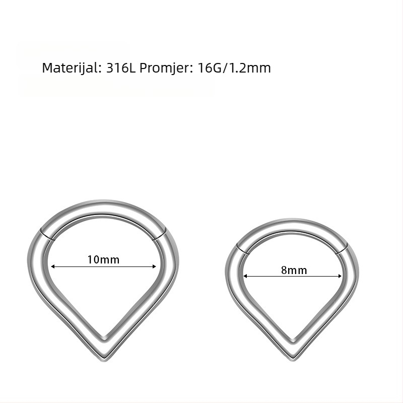 Nosni prsten, kapljastog oblika, nehrđajući čelik 316L, elektroplatiranje, unisex