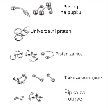 Set za probijanje nosa — 85 komada, nehrđajući čelik, geometrijski dizajn, unisex, individualno pakiranje