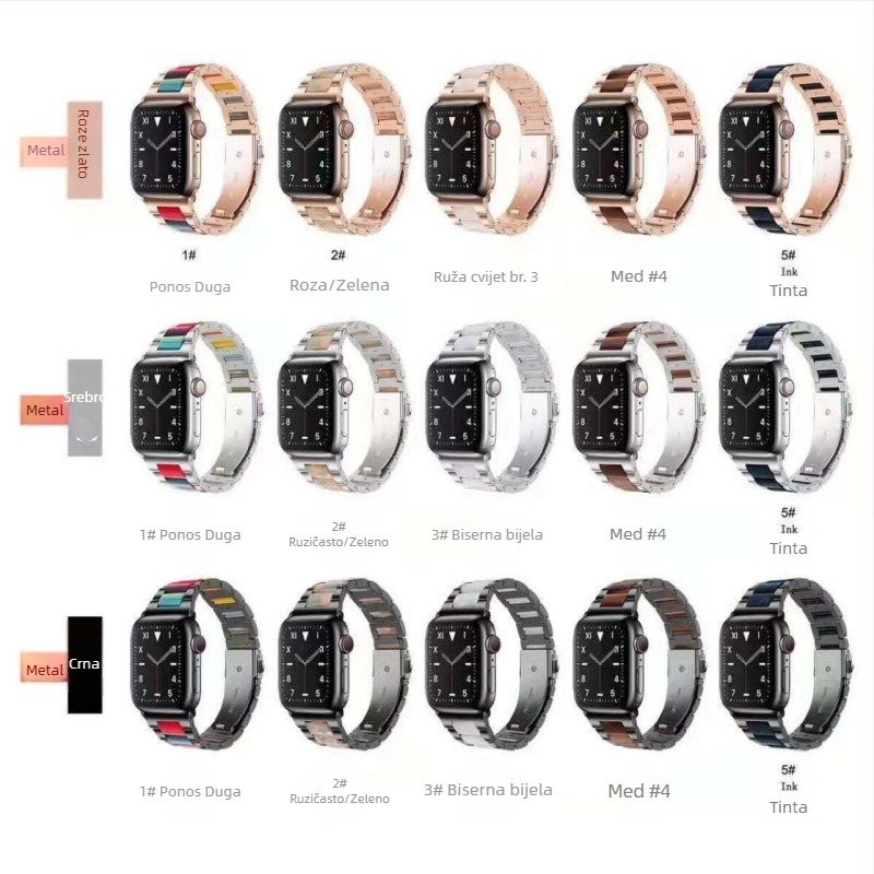 Remen za Apple Watch – metalni kaiš s akcentom od smole, plosnata kopča s tri kuglice, sklopiva kopča, kompatibilan s Apple Watch Ultra/SE