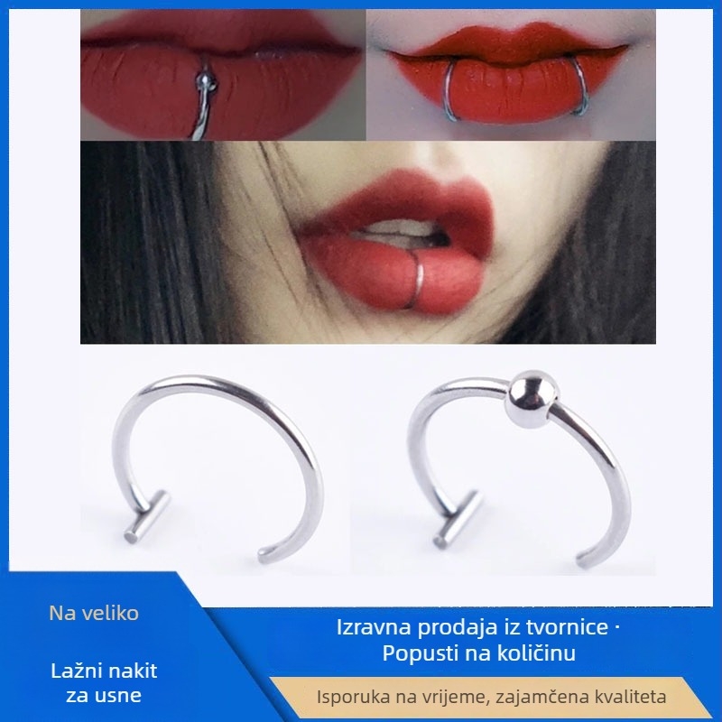 Korejskog stila unisex set lažnog piercinga za usne i nos: klipsa za usne, prsten za usne, nosni stud i nosni prsten od titana i nehrđajućeg čelika