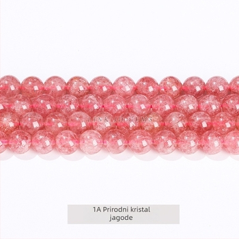Prirodni jagoda kristalne perle – okrugle perle, poluproizvodi za DIY nakit, crvene jagodice kuglice, 8 mm