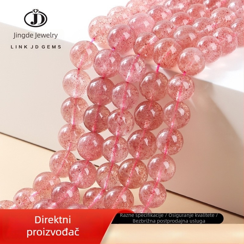 Prirodni jagoda kristalne perle – okrugle perle, poluproizvodi za DIY nakit, crvene jagodice kuglice, 8 mm