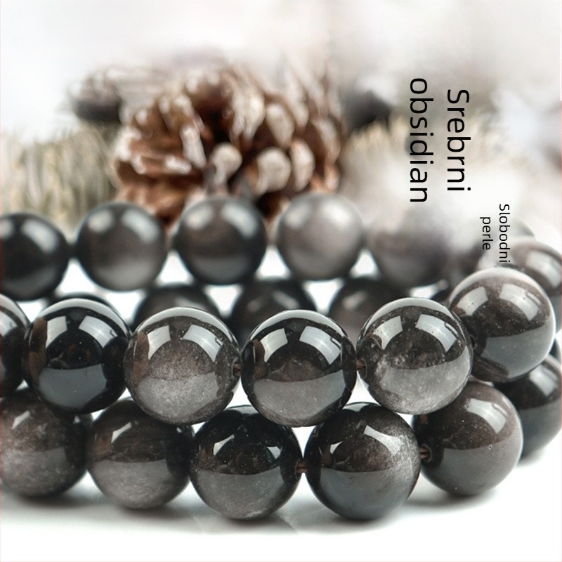 Obsidijanske labave perle, polirane, okruglog oblika, za DIY nakit