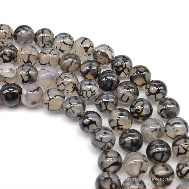 Perle – Achat s venom draka, visokokvalitetne okrugle perle; Materijal: Ahat; Obrada: rezanje, brušenje, poliranje; Marka: Feather Jewelry