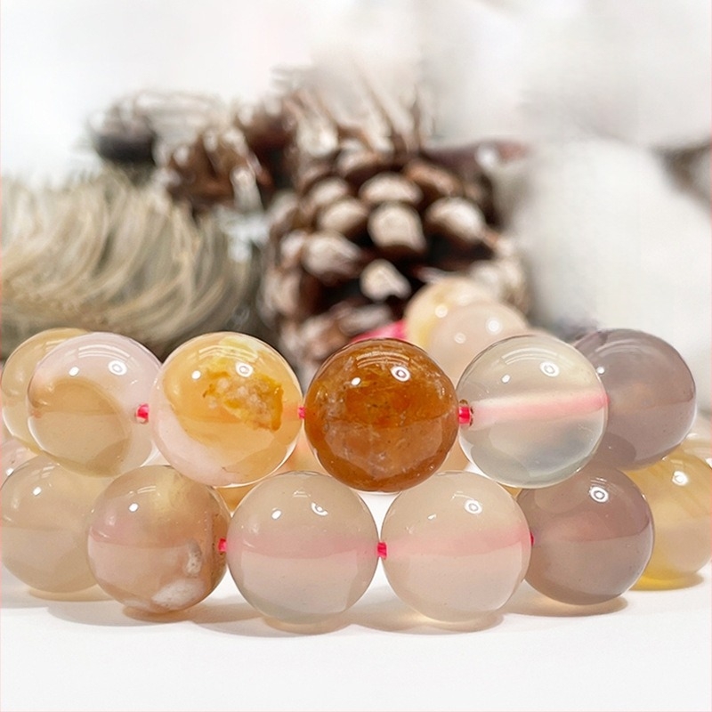 Prirodne ahat perle s cvjetovima trešnje, ružičaste, 8 mm, za DIY nakit, okrugle